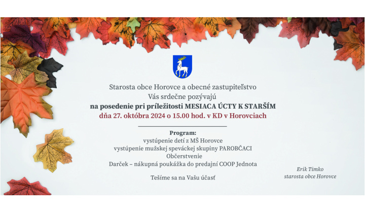 Pozvánka - 27.10.2024 - Mesiac úcty k starším